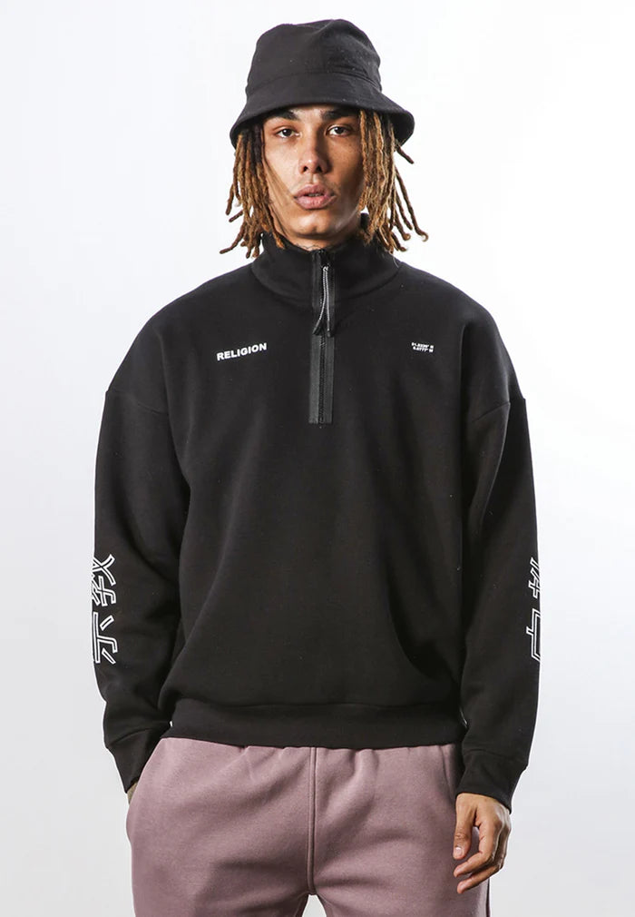 Religion NEON RELAXED HALF ZIP BLACK unisex