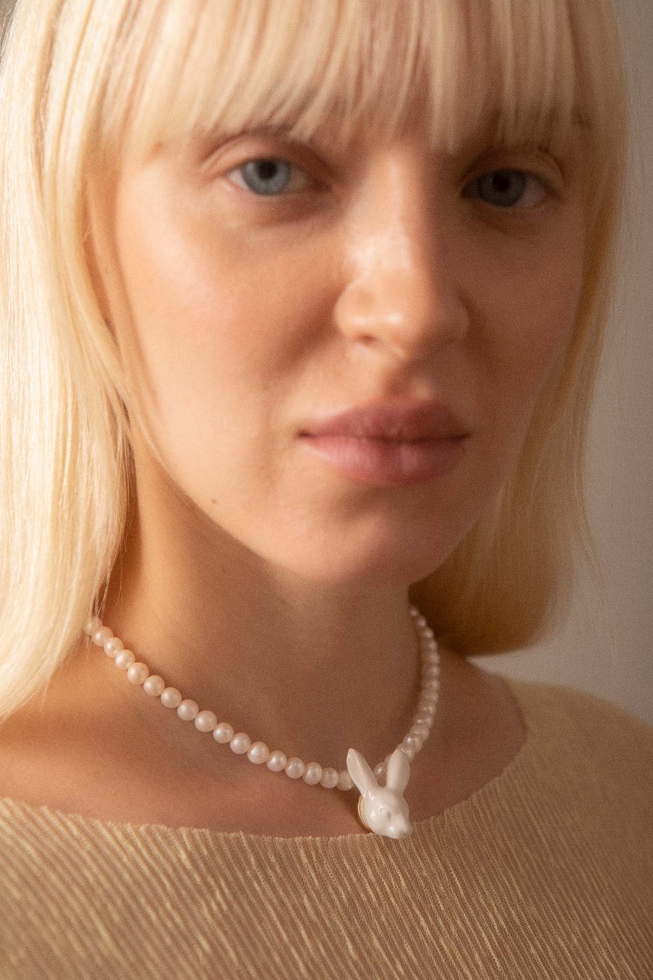 Andres Gallardo collar RABBIT HEAD & PEARLS