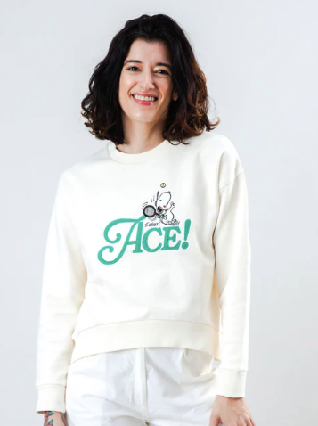SUDADERA PEANUTS TENNIS ACE SNOOPY ROUNDED ECRU
