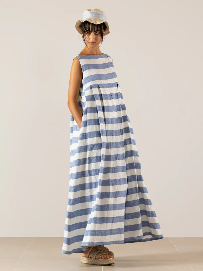 vestido lino navy