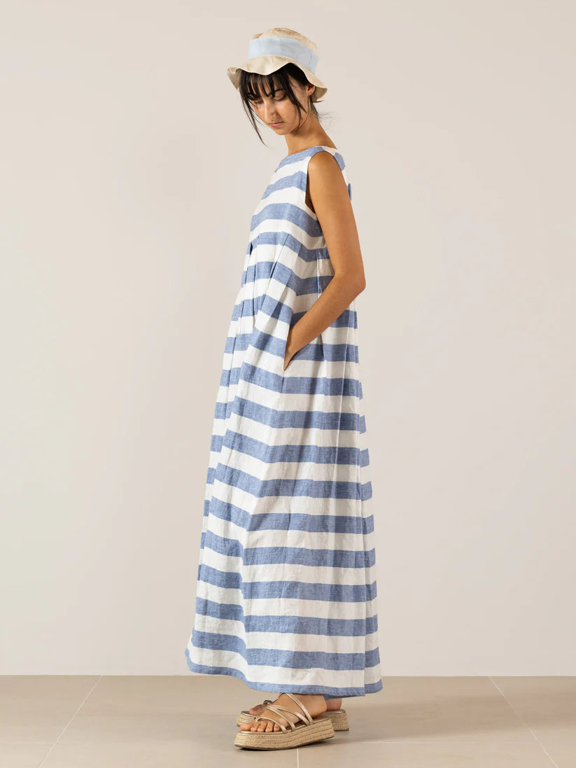 vestido lino navy
