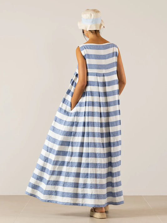 vestido lino navy