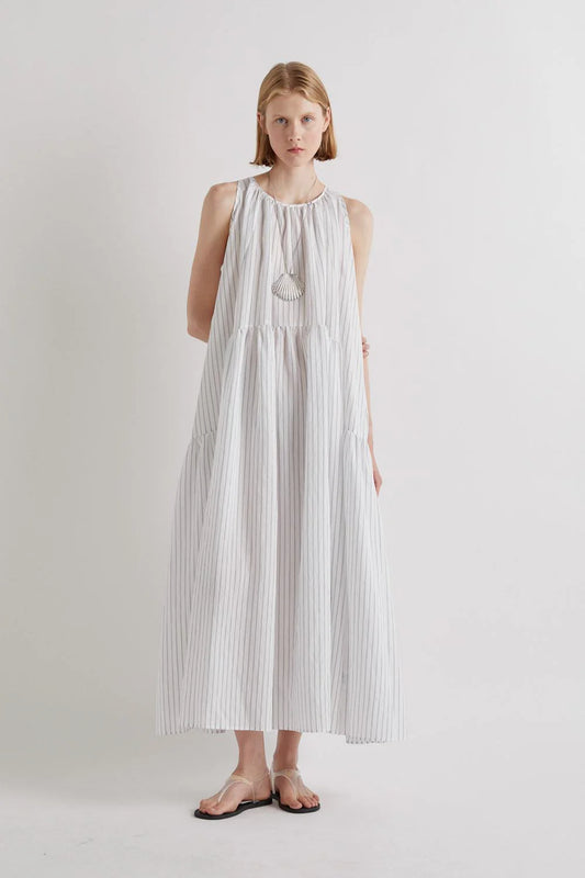 VESTIDO LARGO CON VOLANTES RAYA DIPLOMATICA