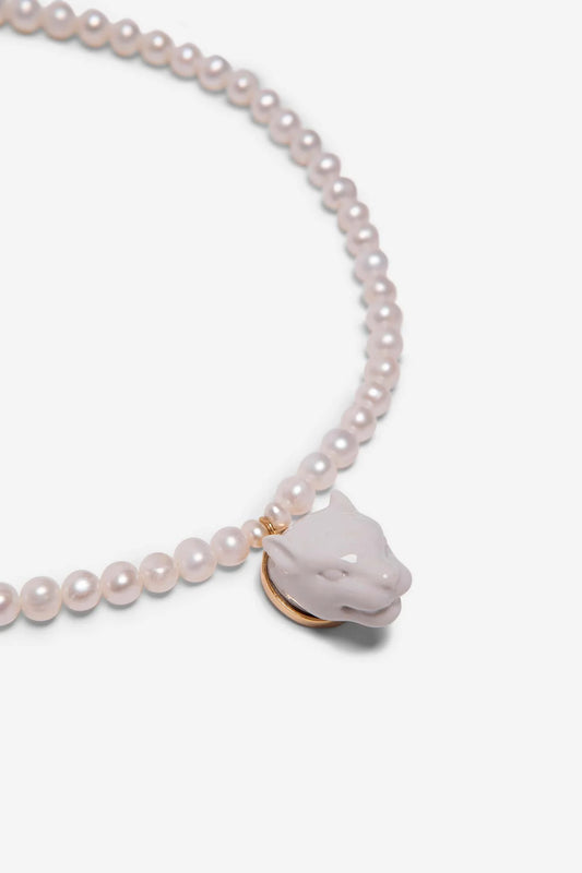 Andres Gallardo PANTHER HEAD & PEARLS NECKLACE