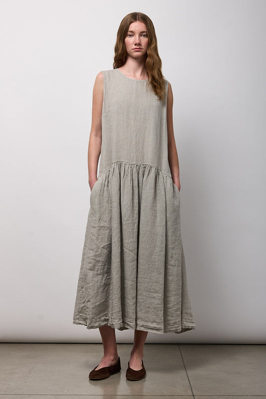vestido gris lino